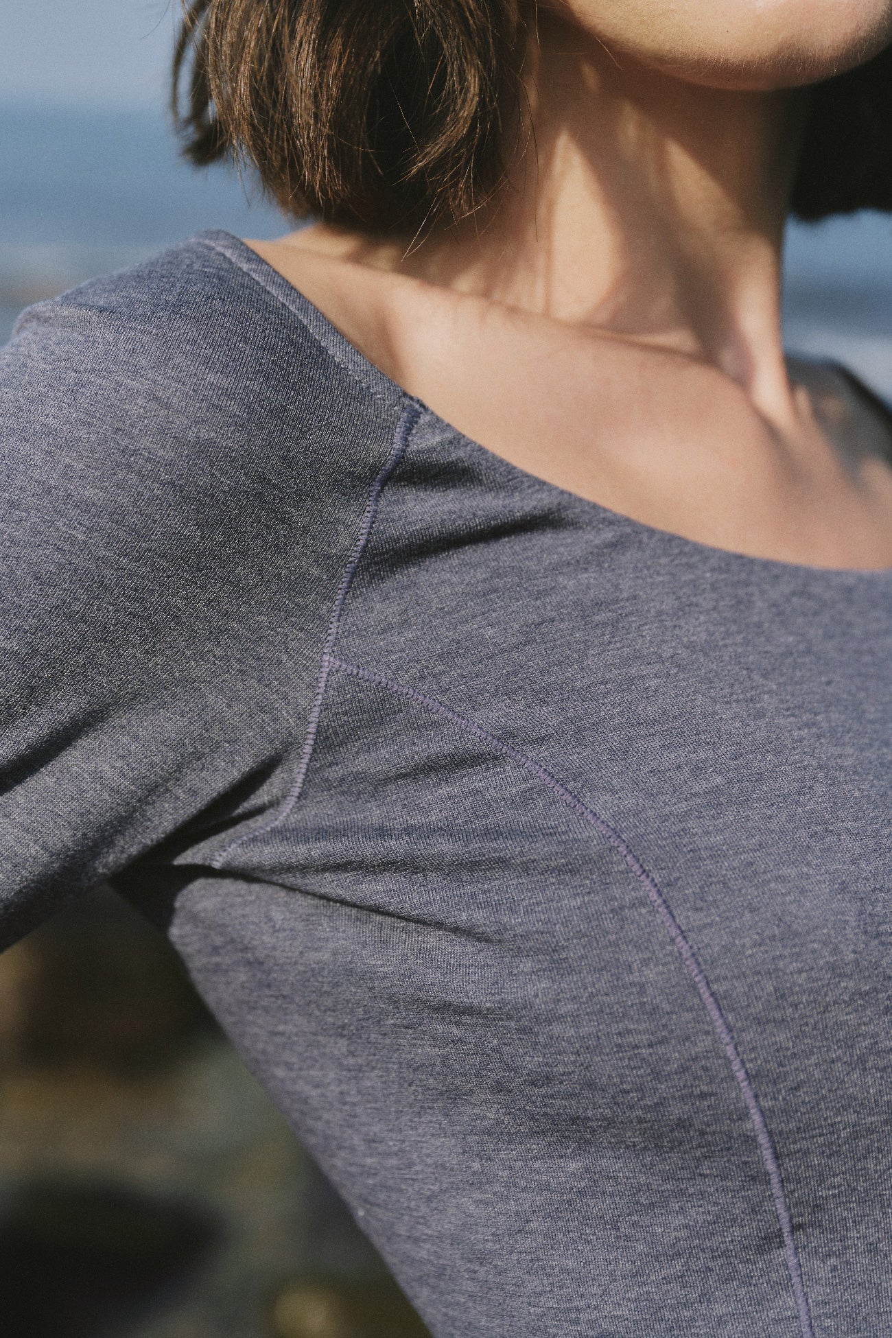 美麗諾羊毛U領短版上衣(七分袖)