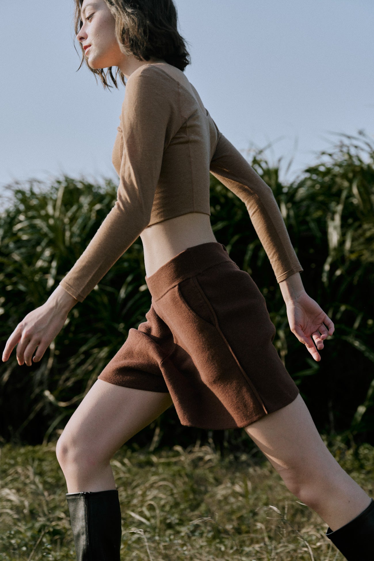 中腰寬鬆針織短褲